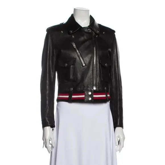 Coach 1941 Women’s XS/2 Black 100% Calf Leather Biker Moto Jacket Striped Fringe - Picture 5 of 5